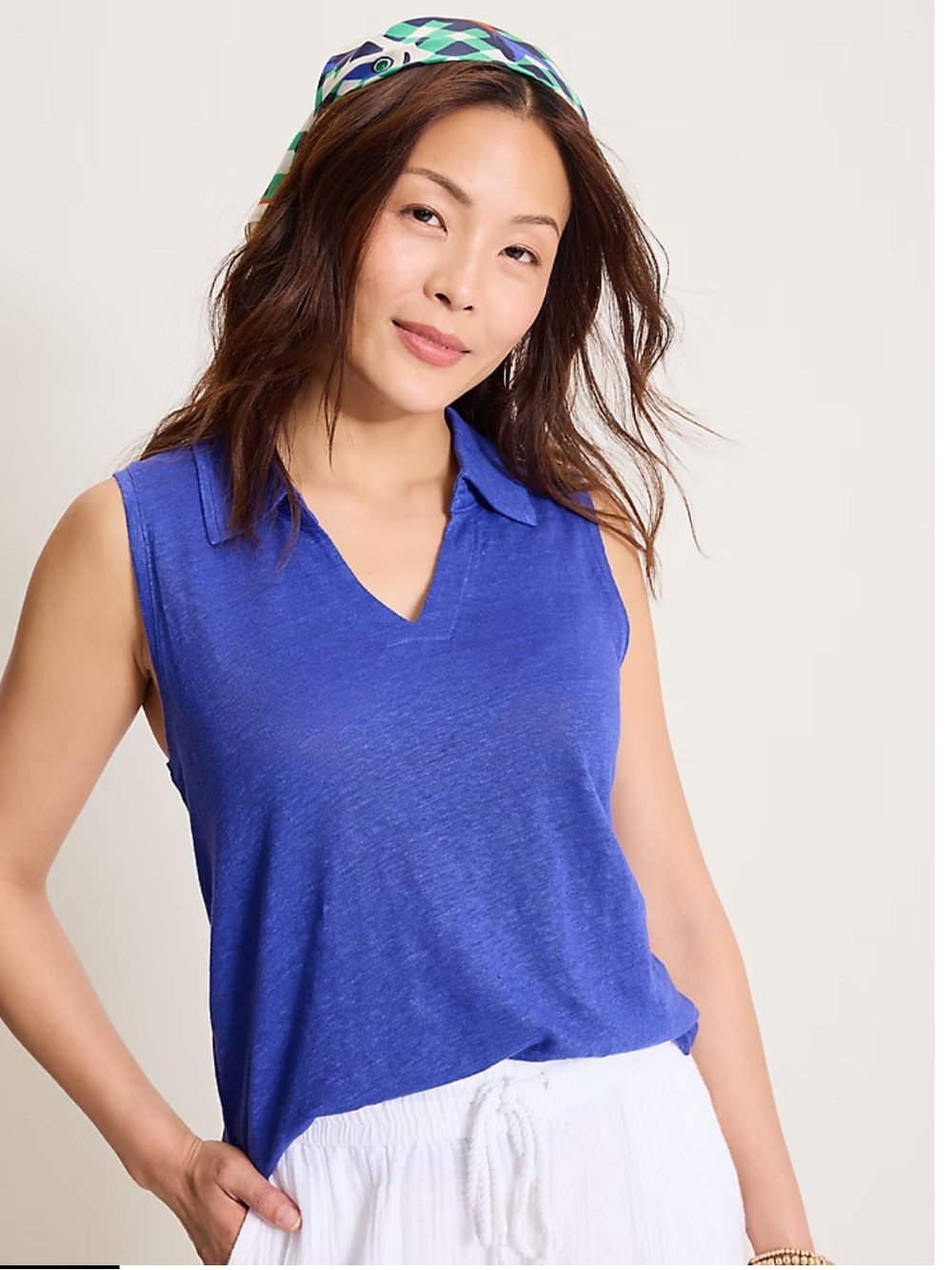 Tommy Bahama Royal Blue Sleeveless V-Neck Collared Tank